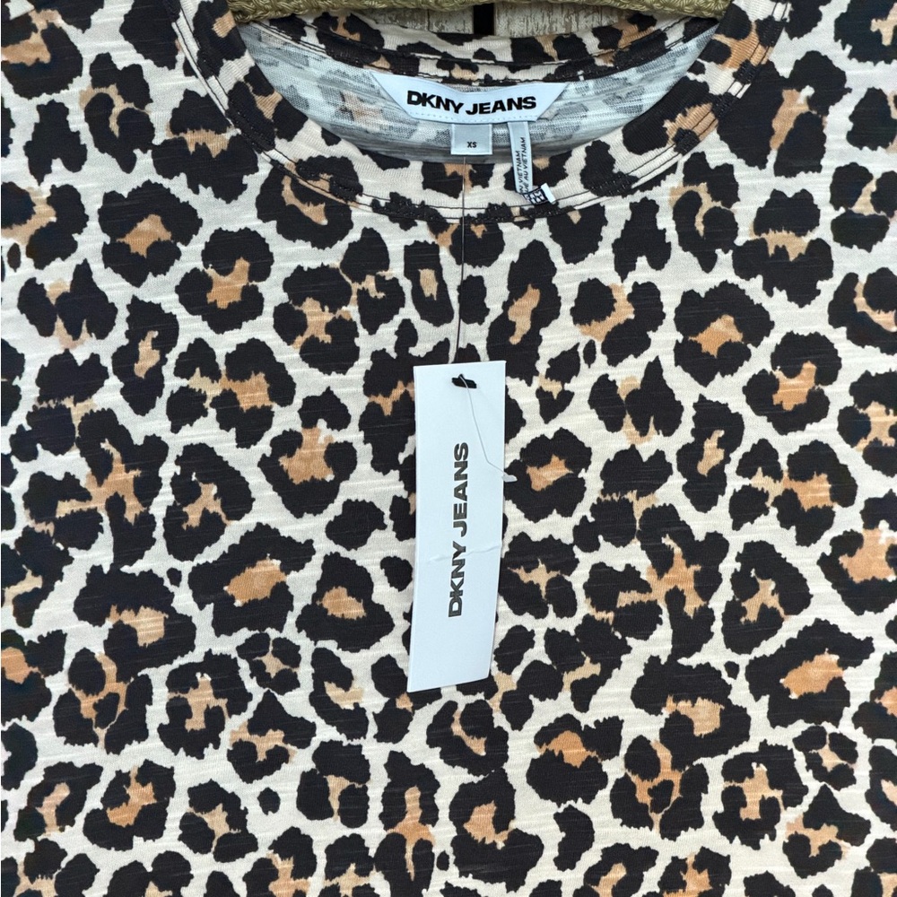 DKNY Black and Brown Leopard Print Muscle Tee - Picture 3 of 16